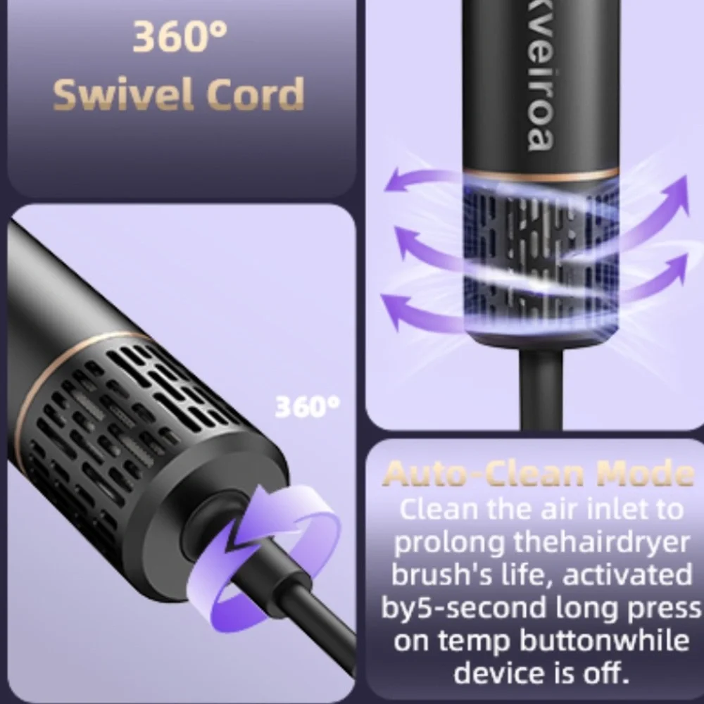NEW! 6 in 1 Hot Air Brush & Hair Dryer with Auto Wrap Curlers Black Gold